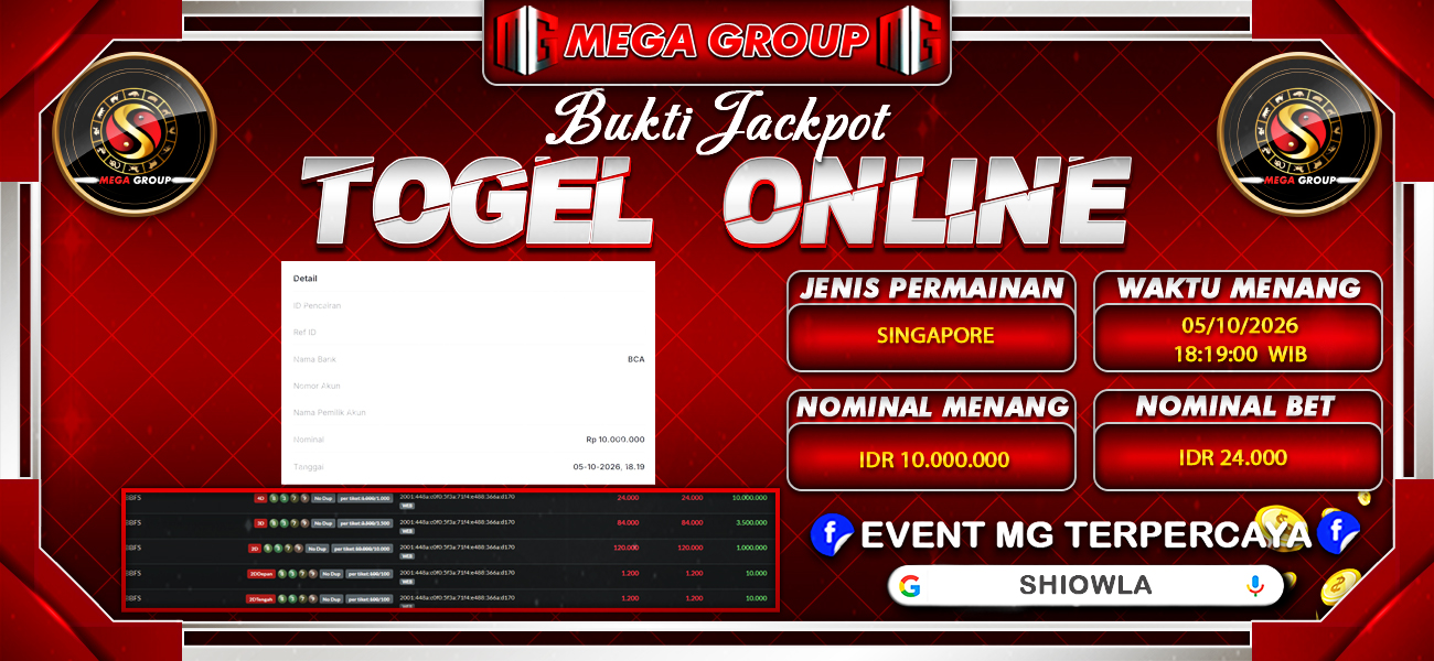 Bukti JP situs Shiowla hari Senin, 05 Oktober 2026
